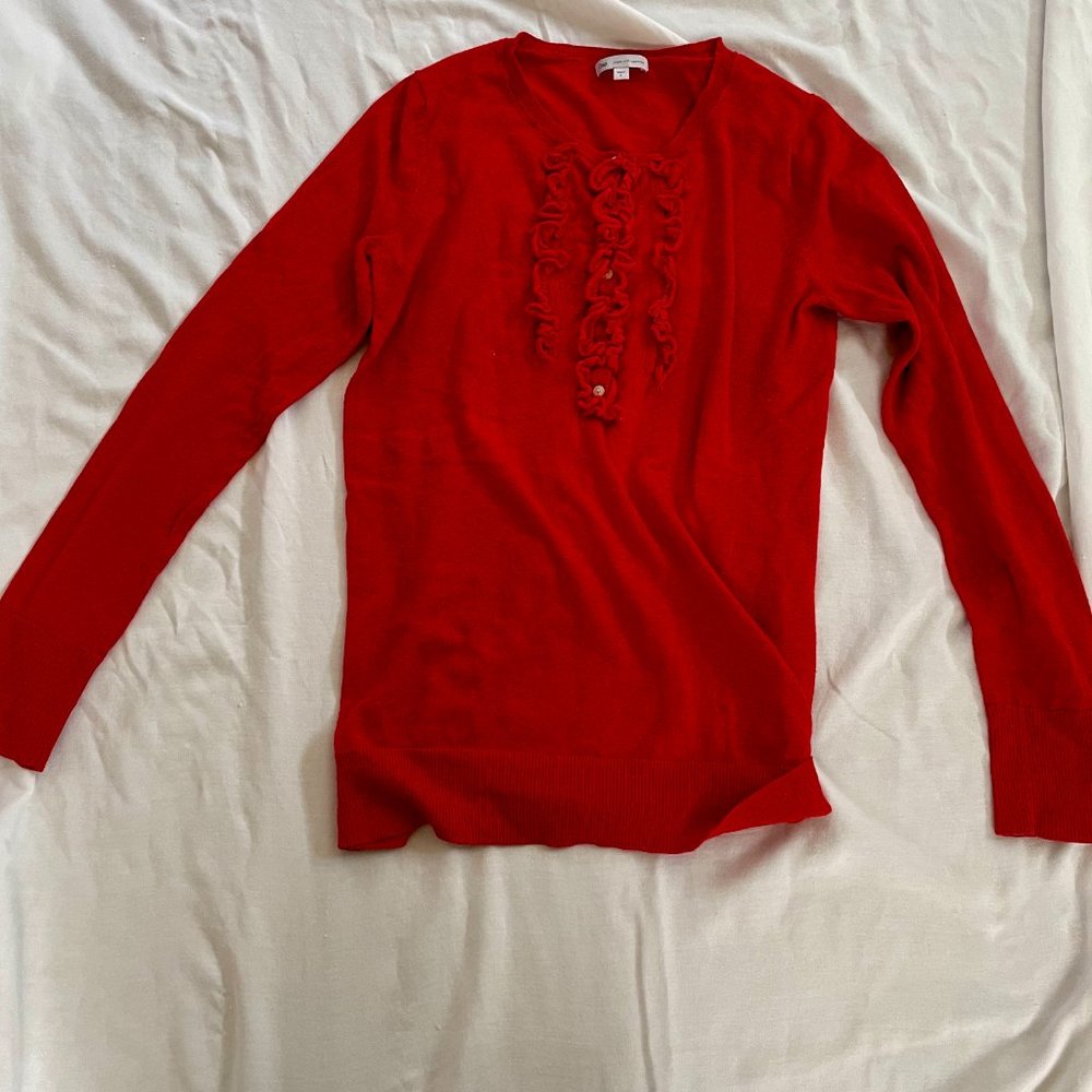 Red Ruffled Cashmere-blend Lightweight Sweater. - Picture 8 of 10